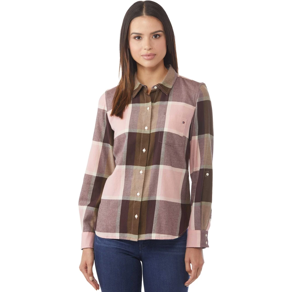 Best Sale β Tommy Hilfiger Big City Plaid Flannel Roll Tab Button Front π Shirt π― - Image 3