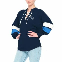 Deals 😉 Women's Fanatics Branded Navy Tennessee Titans Spirit Jersey Lace-Up V-Neck Long Sleeve T-Shirt 🌟