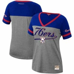 Best deal π₯° Women's Mitchell & Ness Julius Erving Heathered Charcoal Philadelphia 76ers Team Captain V-Neck T-Shirt β€οΈ