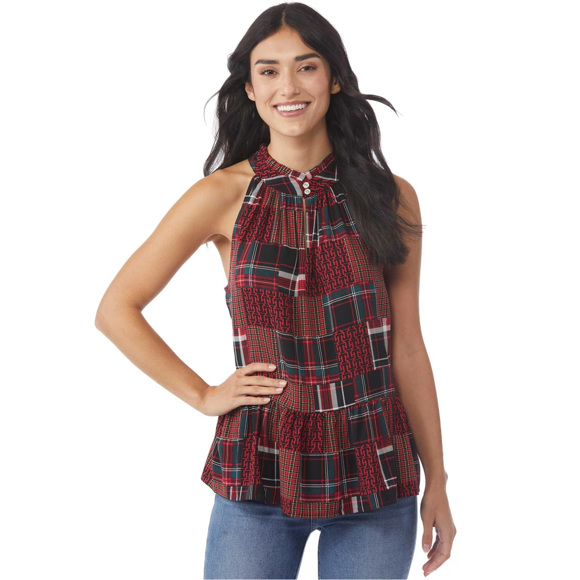 Flash Sale π Tommy Hilfiger High Neck Patchwork Ruffle Halter Blouse With Keyhole π