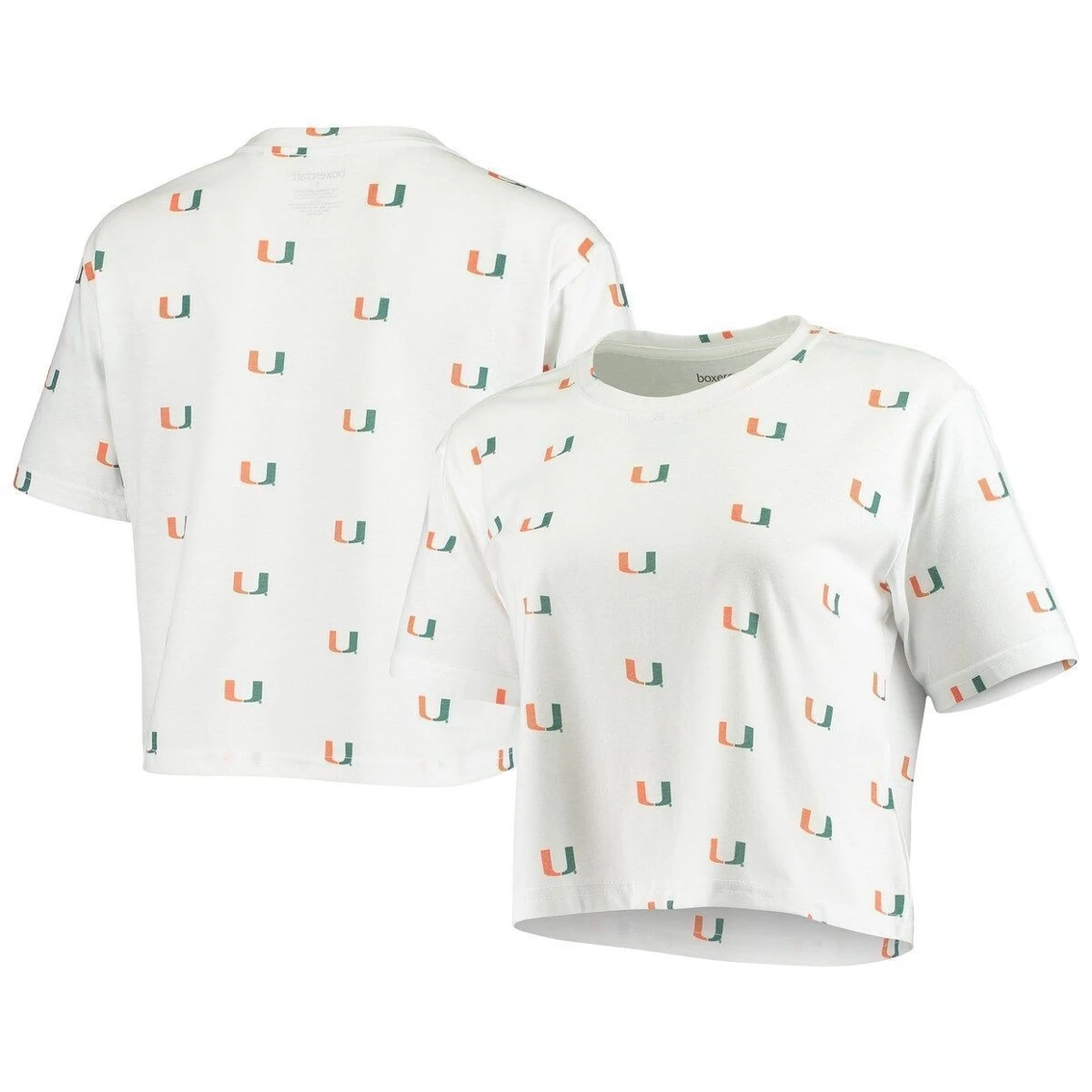 Top 10 π Boxercraft π© Women's White Miami Hurricanes Cropped Allover Print T-Shirt π