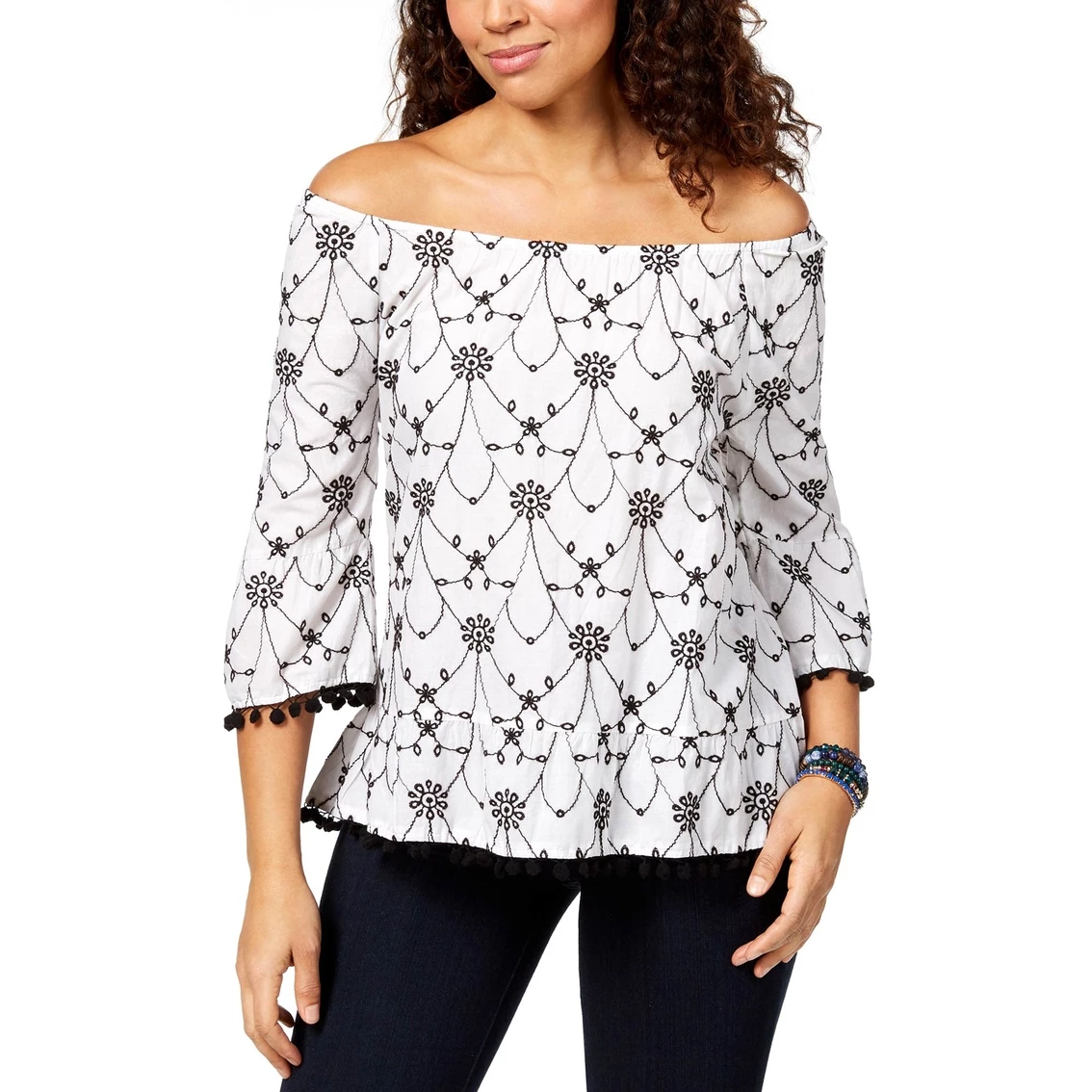 Best reviews of π Style&Co. Style & Co. Petite Cotton Pom Pom Trim Top β