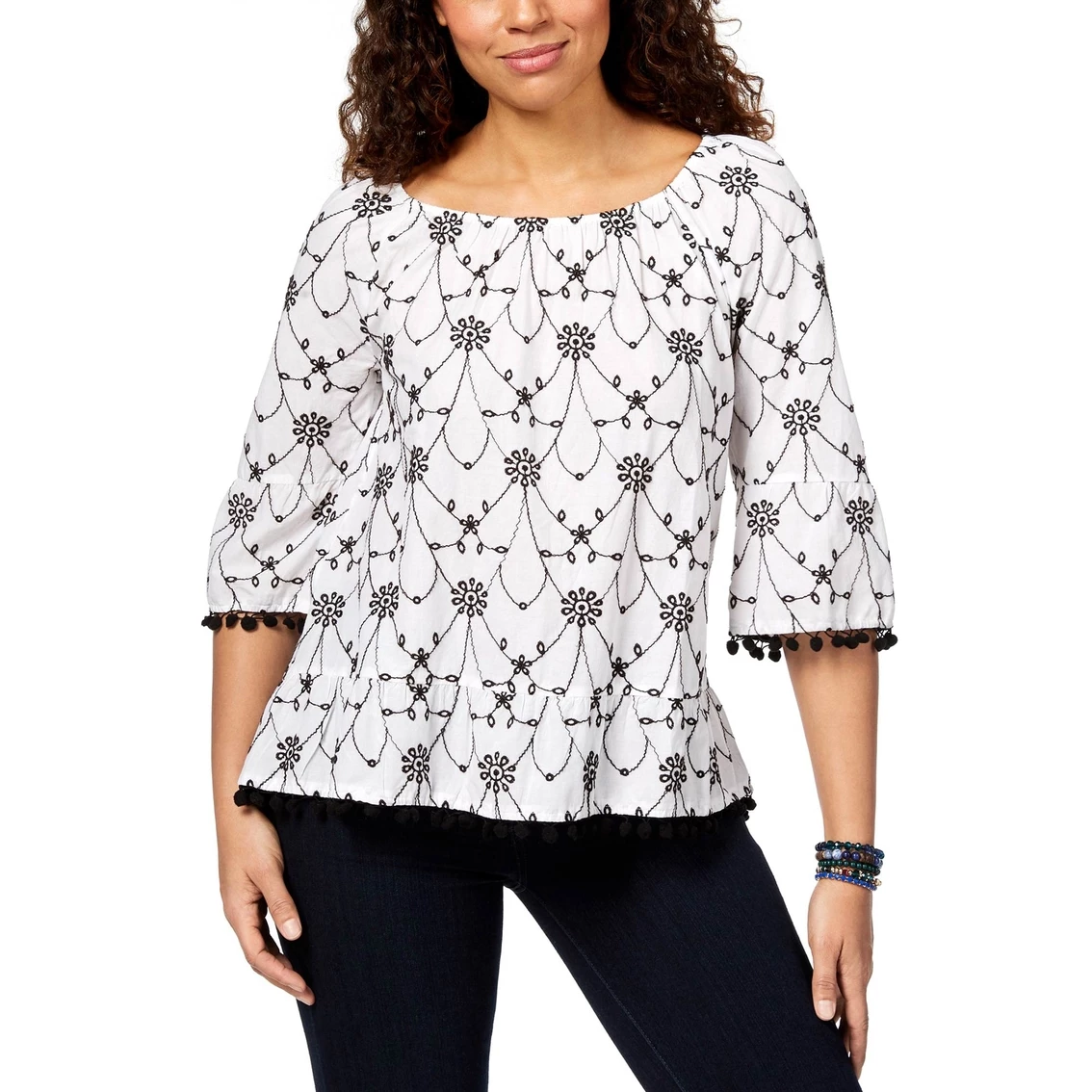 Best reviews of π Style&Co. Style & Co. Petite Cotton Pom Pom Trim Top β - Image 3