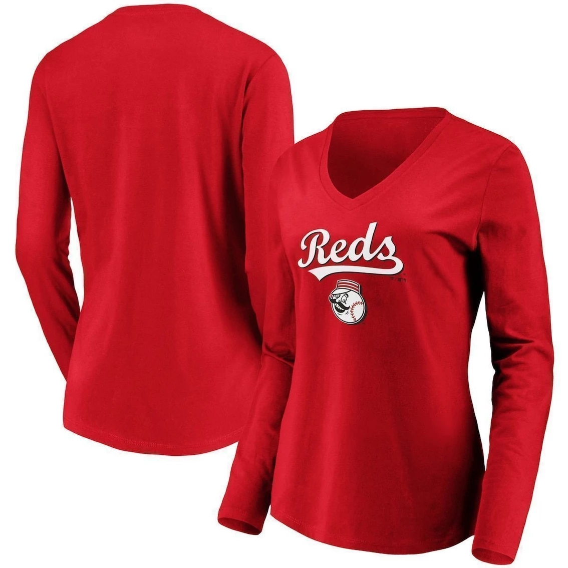 Promo π Women's Fanatics Branded Red Cincinnati Reds Core Team Lockup Long Sleeve V-Neck T-Shirt π - Image 2