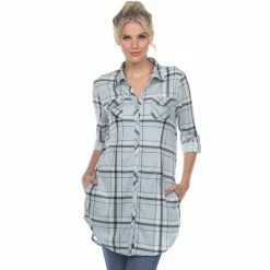Top 10 🌟 White Mark Printed Plaid Tunic 👕 Shirt 😉