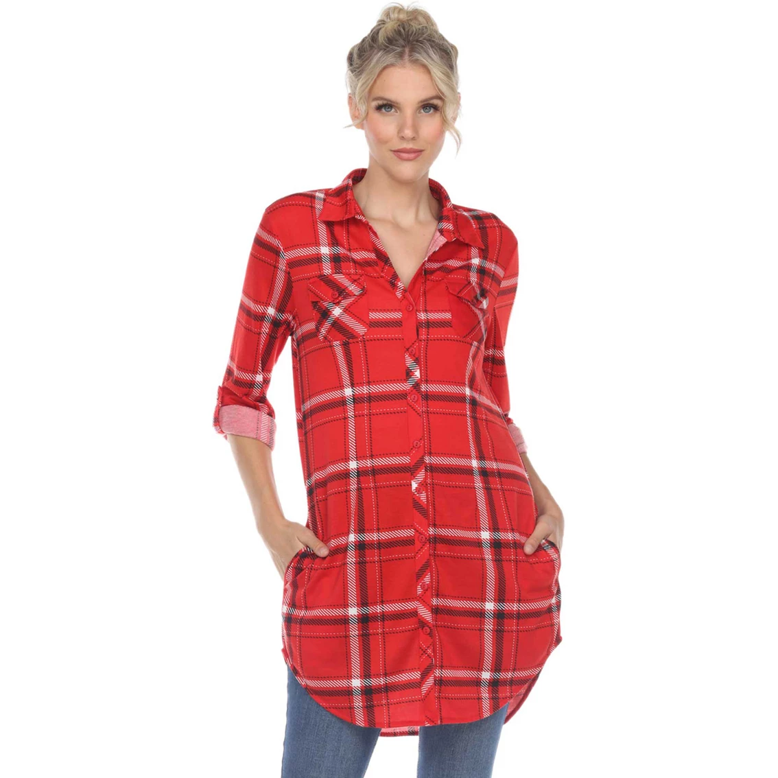 Top 10 π White Mark Printed Plaid Tunic π Shirt π - Image 2