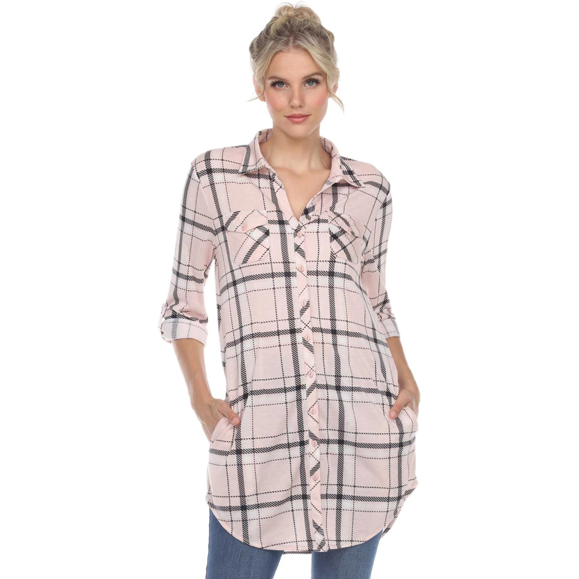 Top 10 π White Mark Printed Plaid Tunic π Shirt π - Image 3