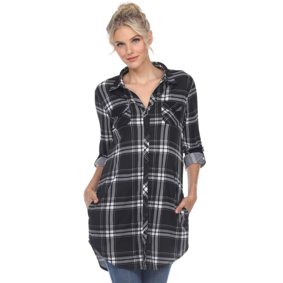Top 10 π White Mark Printed Plaid Tunic π Shirt π - Image 4