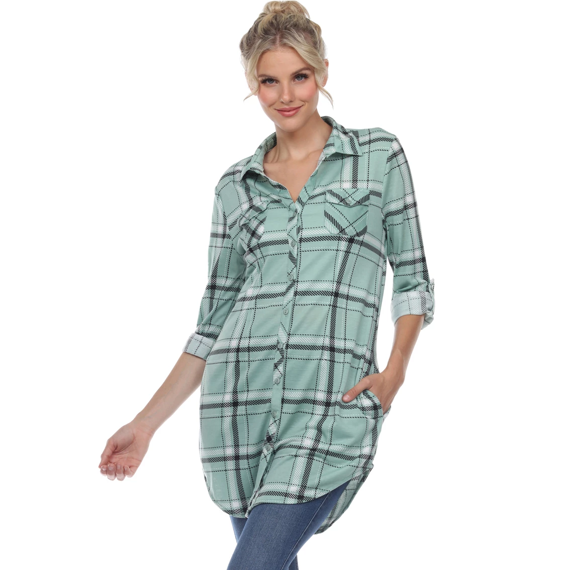 Top 10 π White Mark Printed Plaid Tunic π Shirt π - Image 5