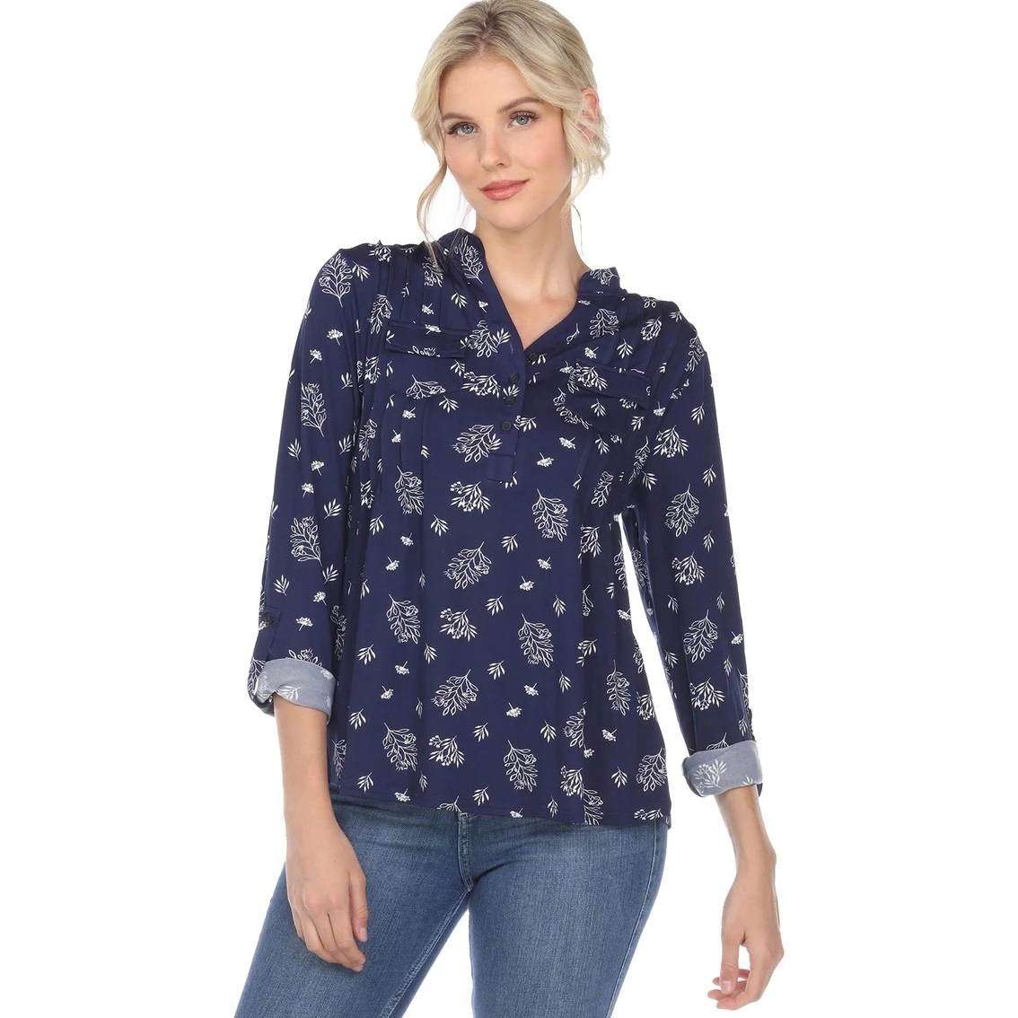 Outlet π White Mark Pleated Leaf Print Blouse Tunic Top βοΈ - Image 2