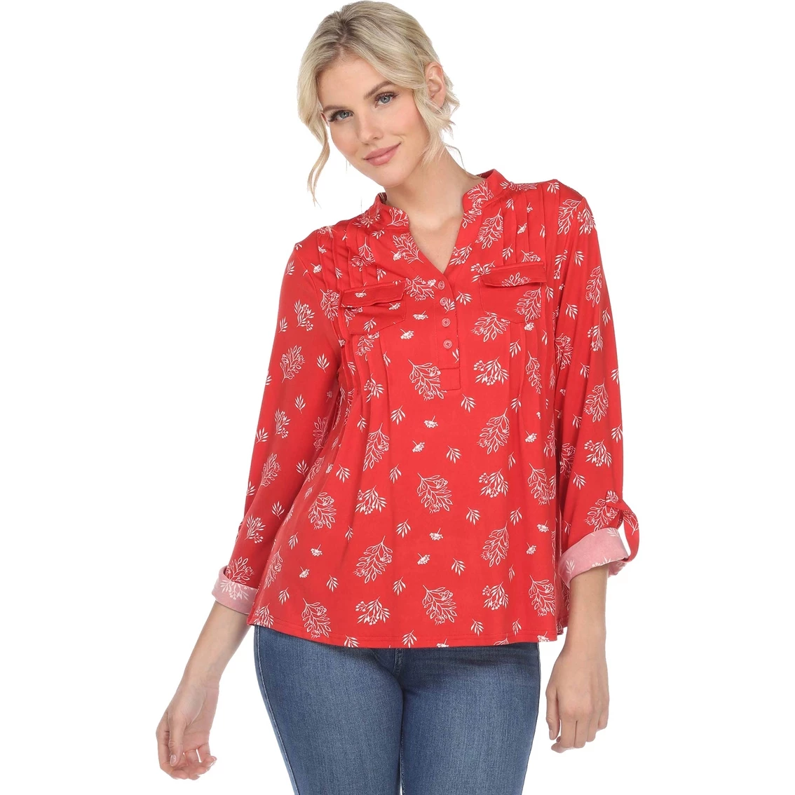 Outlet π White Mark Pleated Leaf Print Blouse Tunic Top βοΈ - Image 4