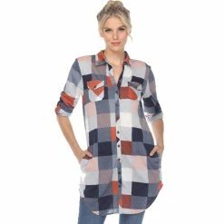 Discount β¨ White Mark Plaid Tunic π Shirt π§¨