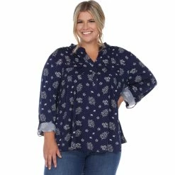 Deals 🎁 White Mark Plus Size Leaf Print Blouse 🎉