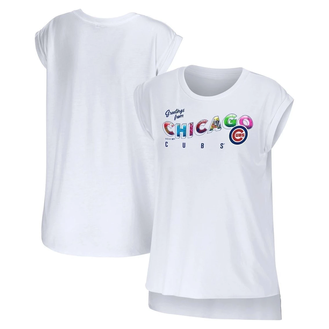 Best reviews of π Women's WEAR By Erin Andrews White Chicago Cubs Greetings From T-Shirt π - Image 2