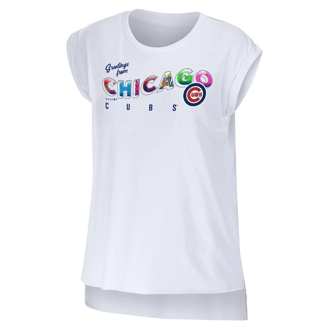 Best reviews of π Women's WEAR By Erin Andrews White Chicago Cubs Greetings From T-Shirt π - Image 3