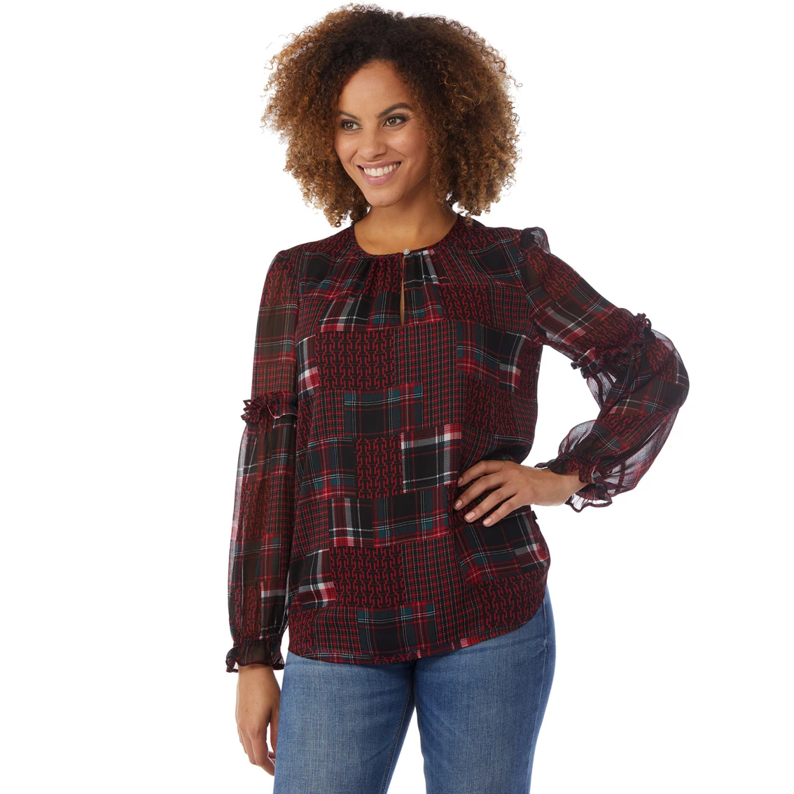 Brand new β Tommy Hilfiger Patchwork Ruffle Blouse With Keyhole βοΈ