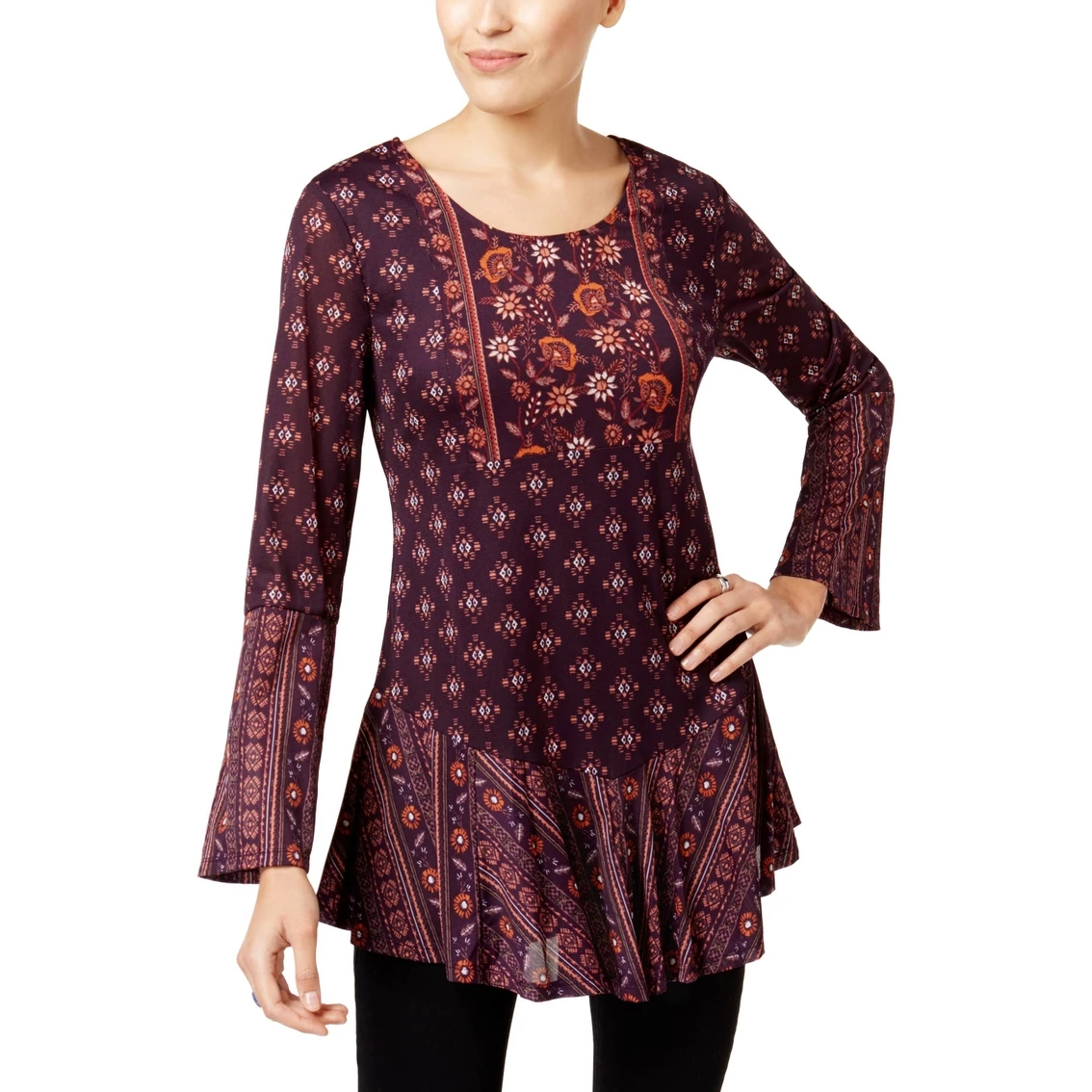 Budget π Style&Co. Style & Co Petite Mixed-Print Ruffled Tunic π