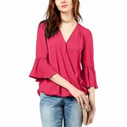 Flash Sale 🔔 INC International Concepts Petite Surplice Neck Bell Sleeve Blouse 👍