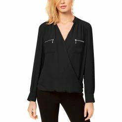 Deals π INC International Concepts Petite Zipper Pocket Surplice Blouse π