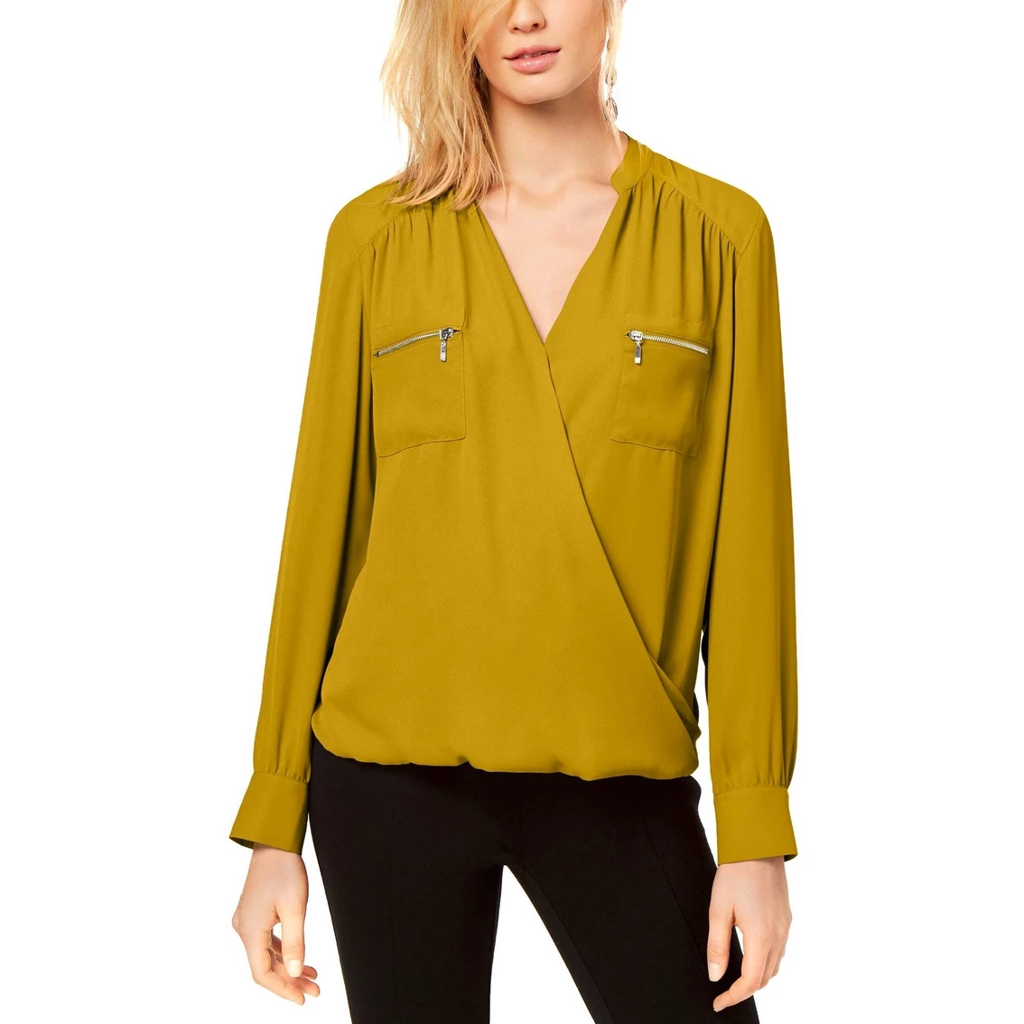 Deals π INC International Concepts Petite Zipper Pocket Surplice Blouse π - Image 2