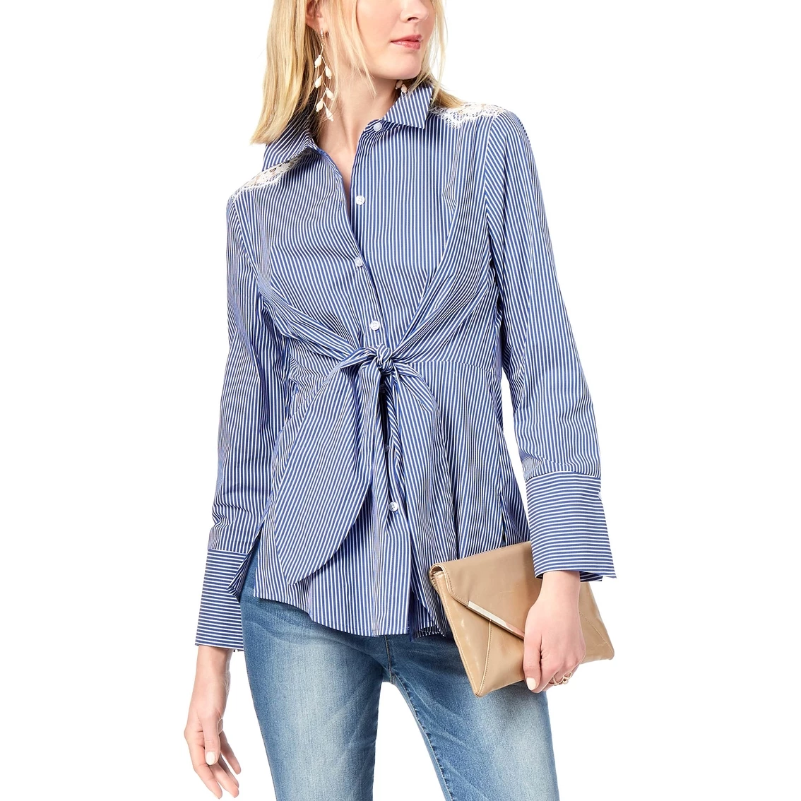 Best reviews of π INC International Concepts Petite Tie Front Lace Inset π Shirt π