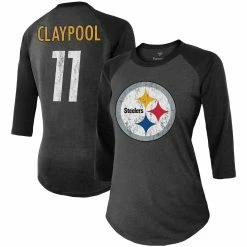 Promo 🧨 Majestic Threads 👩 Women's Fanatics Branded Chase Claypool Black Pittsburgh Steelers Team Player Name & Number Tri-Blend Raglan 3/4-Sleeve T-Shirt ✨