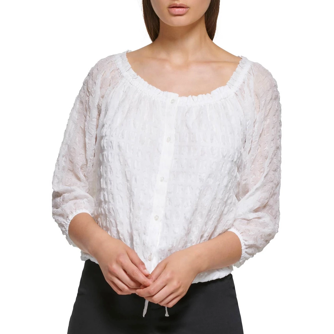 Hot Sale β€οΈ Calvin Klein Sheer Windowpane Blouse β