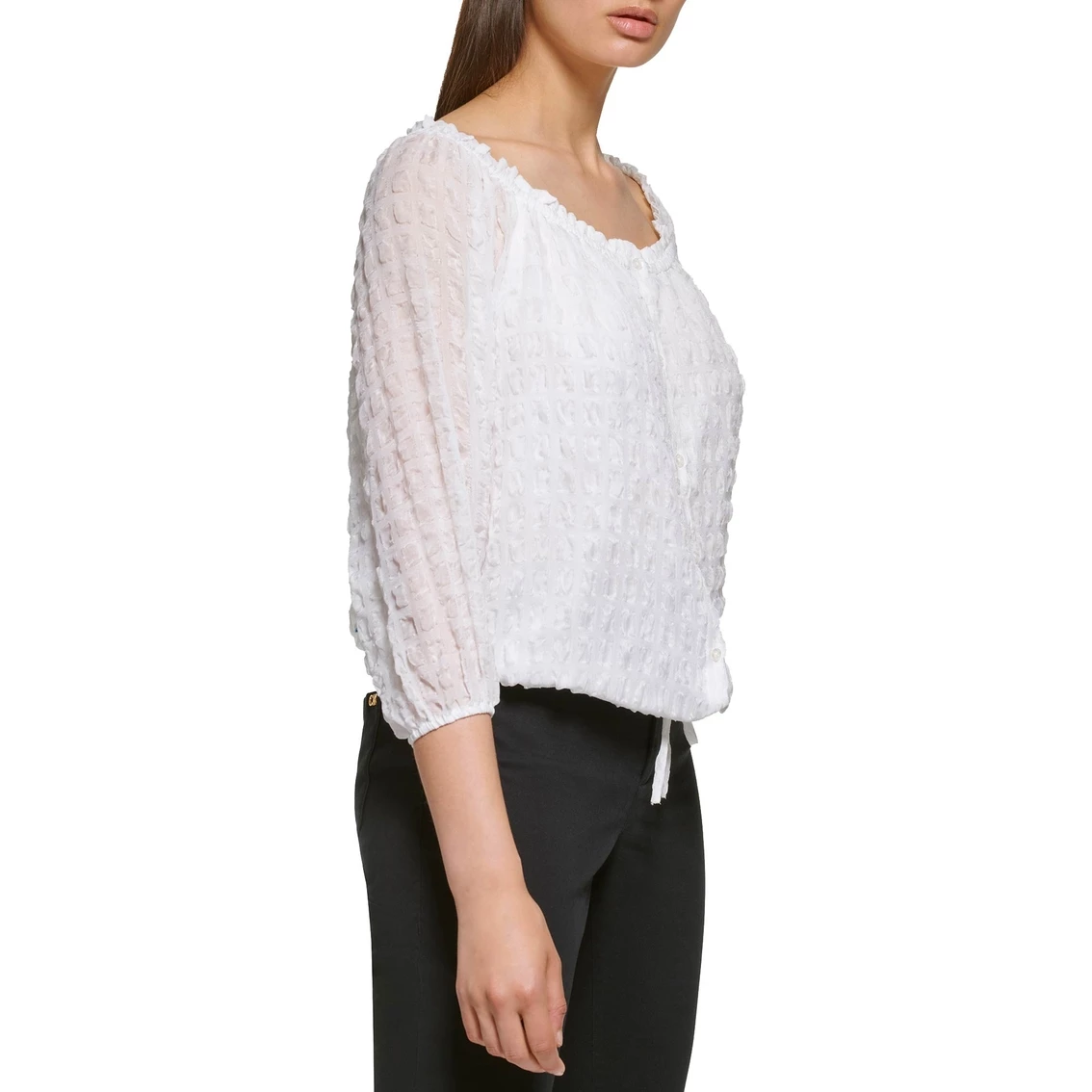 Hot Sale β€οΈ Calvin Klein Sheer Windowpane Blouse β - Image 3