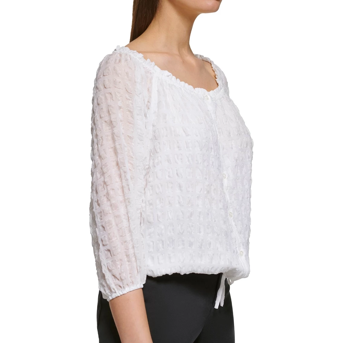 Hot Sale β€οΈ Calvin Klein Sheer Windowpane Blouse β - Image 4