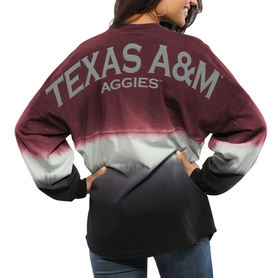 Buy π Women's Maroon Texas A&M Aggies Ombre Long Sleeve Dip-Dyed Spirit Jersey π - Image 2
