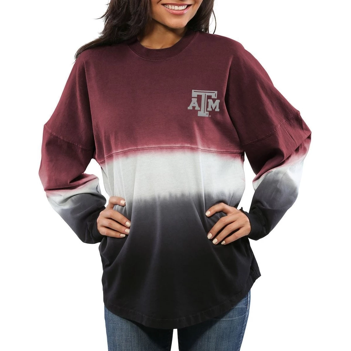 Buy π Women's Maroon Texas A&M Aggies Ombre Long Sleeve Dip-Dyed Spirit Jersey π - Image 3