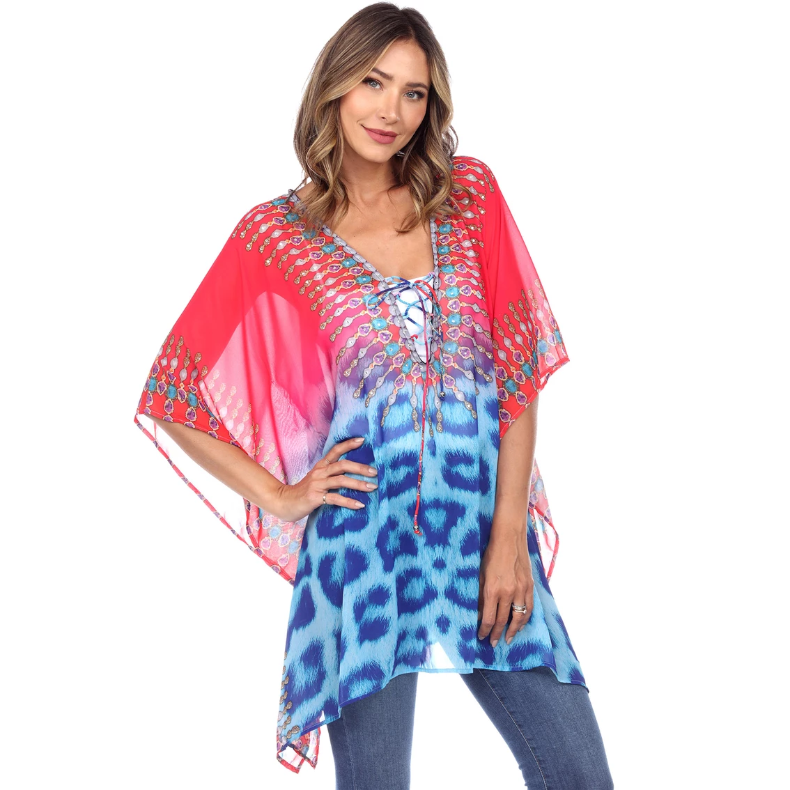 Budget π White Mark Animal Print Caftan With Tie-up Neckline β¨