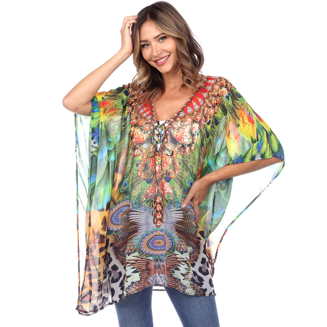 Budget π White Mark Animal Print Caftan With Tie-up Neckline β¨ - Image 3