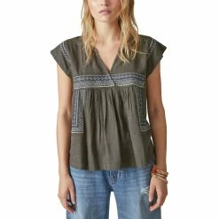 Coupon 🔥 Lucky Brand Geo Embroidered Blouse ⌛