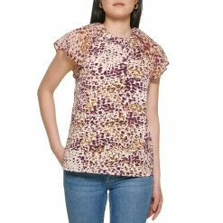 Best Pirce π Calvin Klein Printed Chiffon Ruffle Top β€οΈ