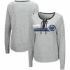 Coupon 💯 Women's Colosseum Heathered Gray Penn State Nittany Lions Sundial Tri-Blend Long Sleeve Lace-Up T-Shirt 🥰