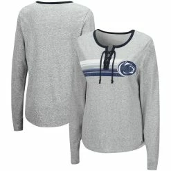 Coupon π― Women's Colosseum Heathered Gray Penn State Nittany Lions Sundial Tri-Blend Long Sleeve Lace-Up T-Shirt π₯°
