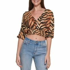 Outlet 😀 DKNY 👖 Jeans Printed Button Up V Neck Blouse 🤩