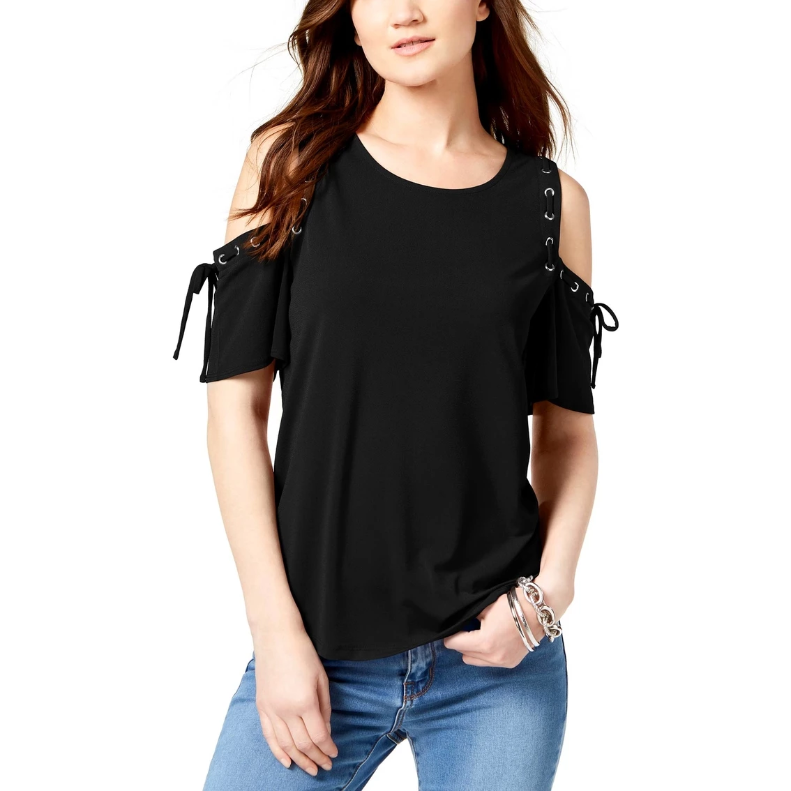 Outlet π₯ INC International Concepts Petite Lace-Up Cold-Shoulder Top π
