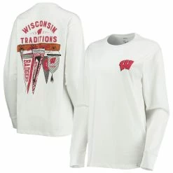 Best deal β€οΈ Women's Pressbox White Wisconsin Badgers Traditions Pennant Long Sleeve T-Shirt π―