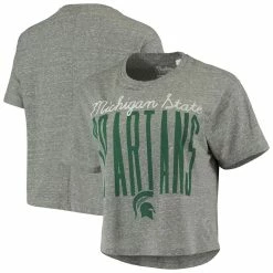 Cheap 👍 Women's Pressbox Heathered Gray Michigan State Spartans Sanibel Knobi Crop T-Shirt ✨