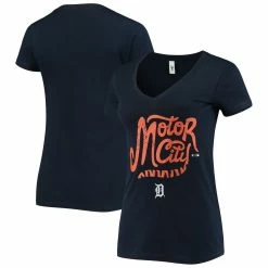 Cheapest 🧨 BreakingT 👩 Women's Navy Detroit Tigers Hometown Tri-Blend V-Neck T-Shirt 🥰