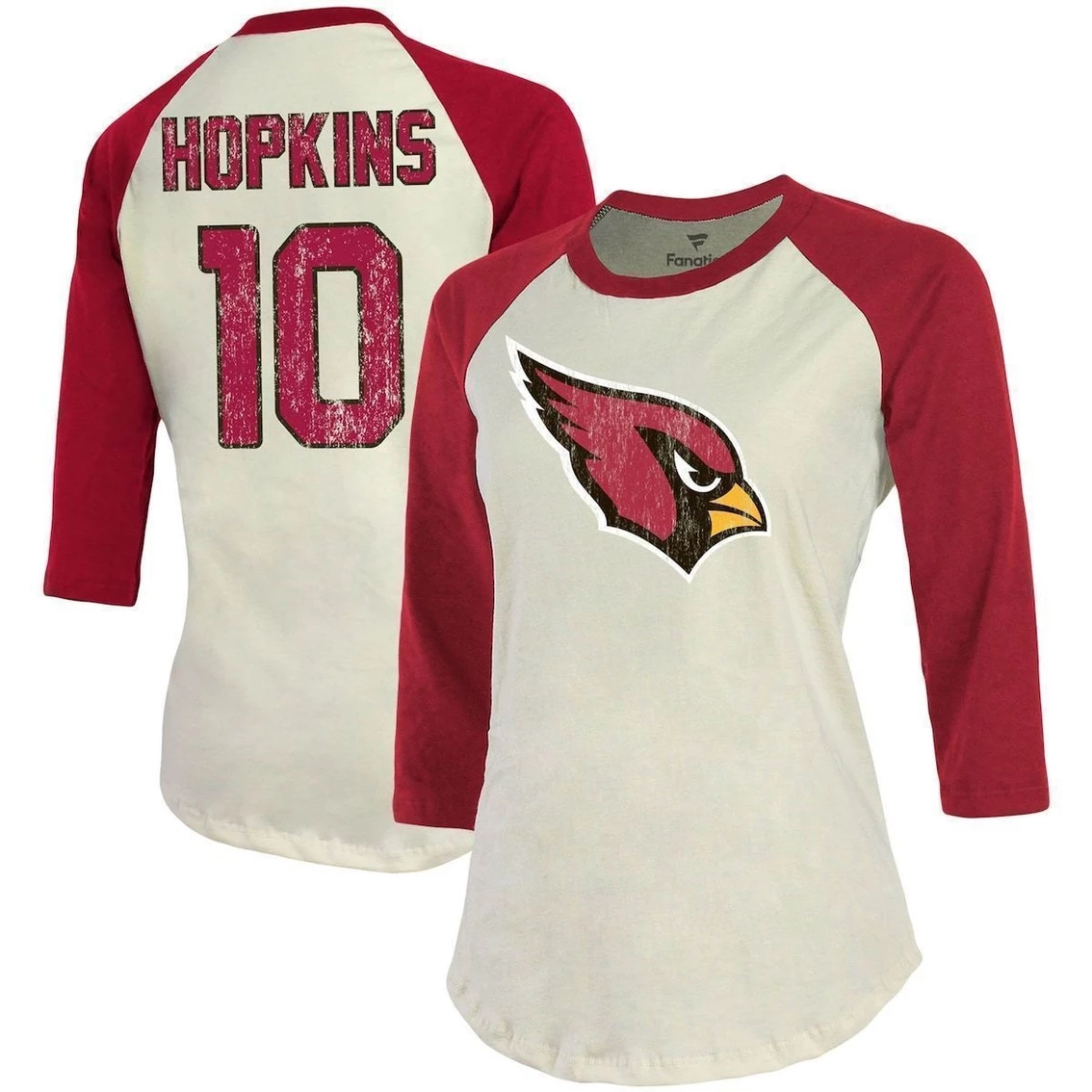 Cheapest π Women's Majestic Threads DeAndre Hopkins Cream/Cardinal Arizona Cardinals Player Raglan Name & Number 3/4-Sleeve T-Shirt π