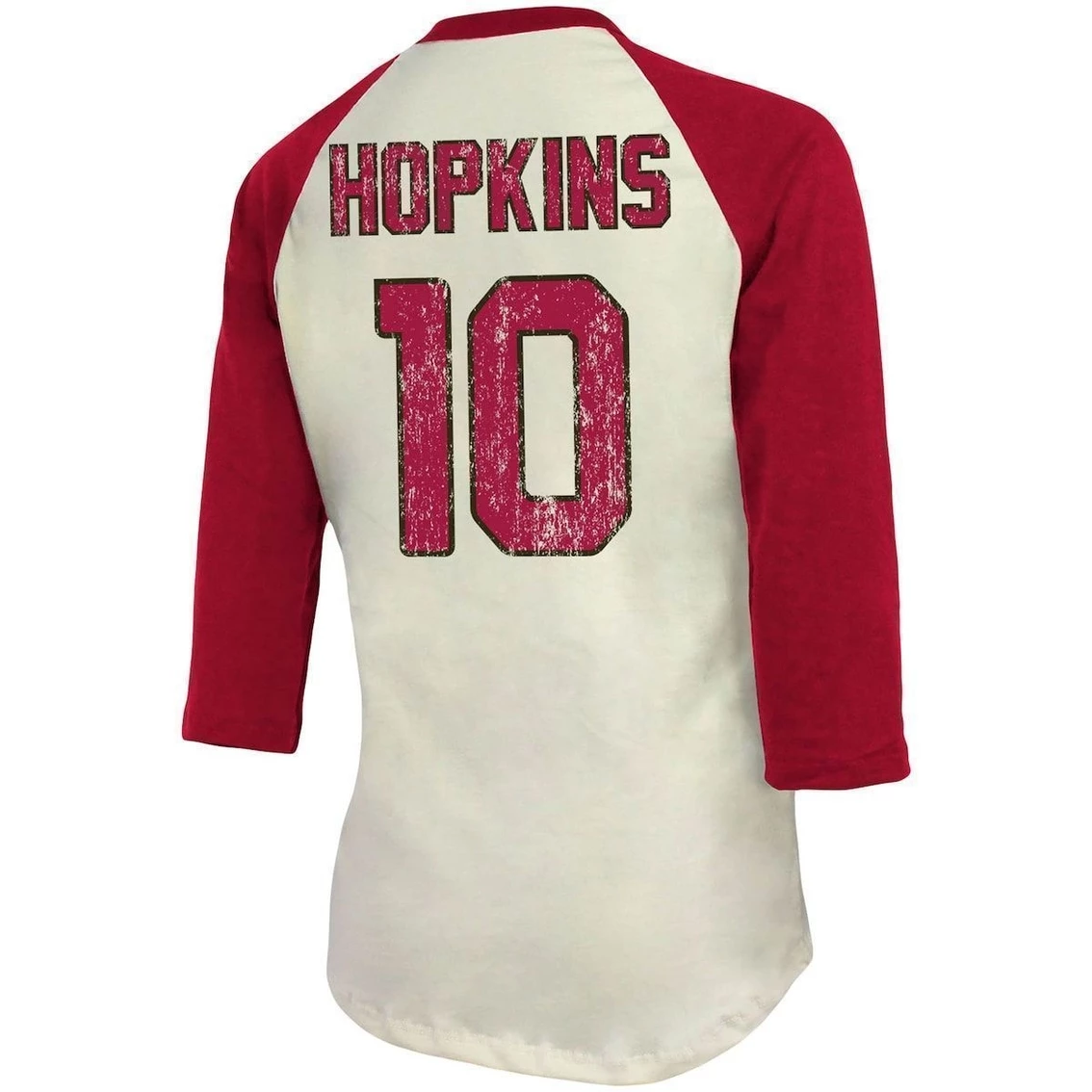 Cheapest π Women's Majestic Threads DeAndre Hopkins Cream/Cardinal Arizona Cardinals Player Raglan Name & Number 3/4-Sleeve T-Shirt π - Image 4