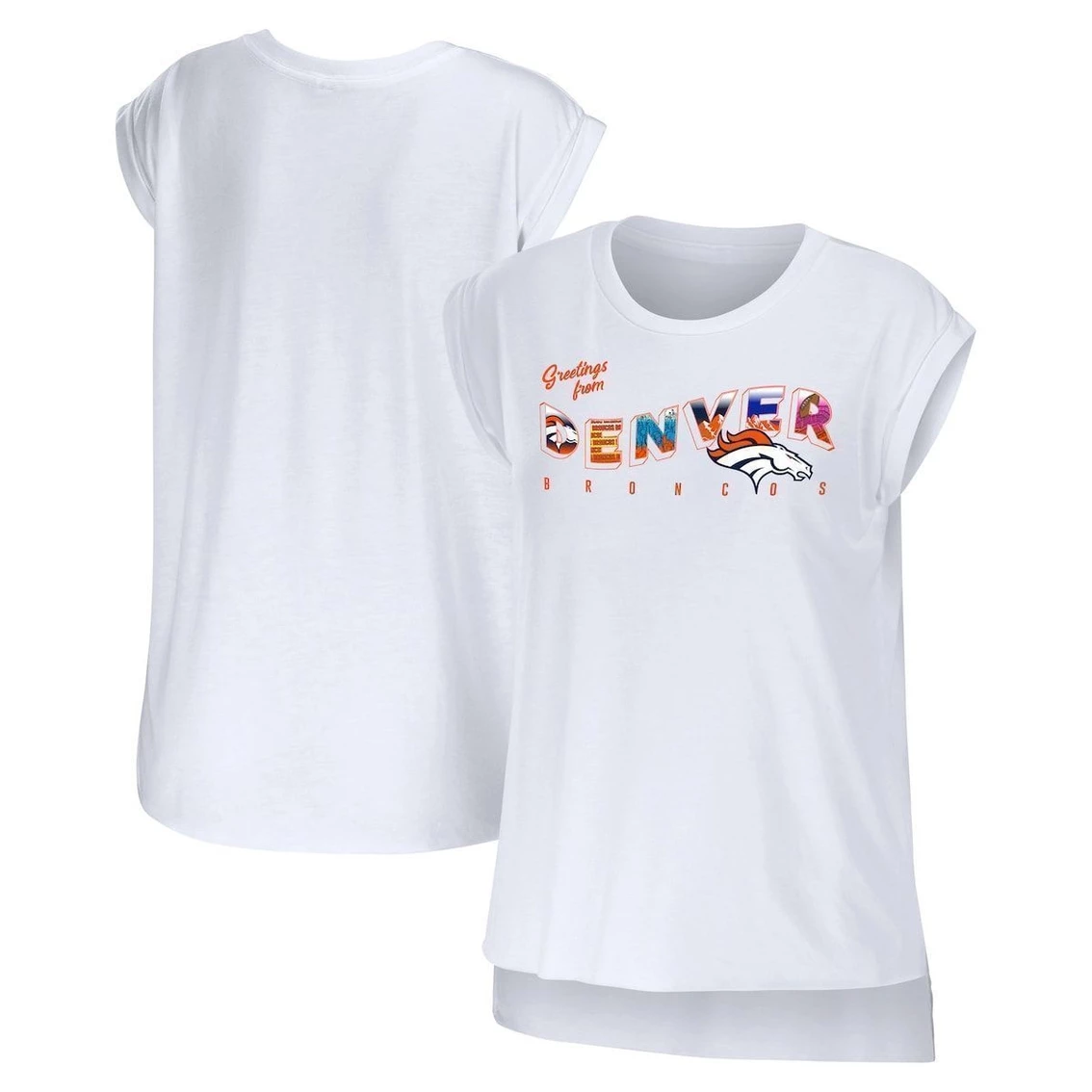 Wholesale β Women's WEAR By Erin Andrews White Denver Broncos Greetings From Muscle T-Shirt β€οΈ