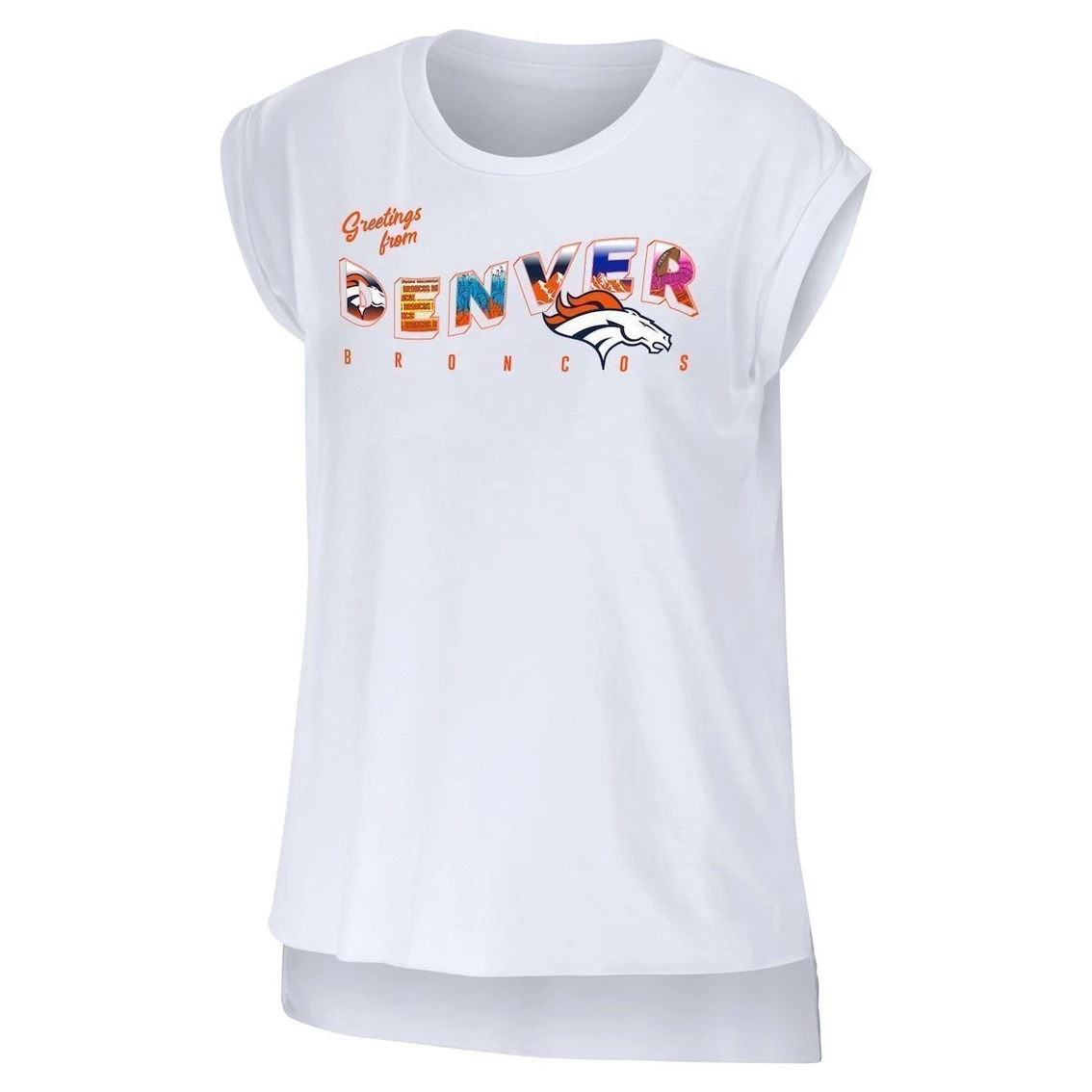 Wholesale β Women's WEAR By Erin Andrews White Denver Broncos Greetings From Muscle T-Shirt β€οΈ - Image 3