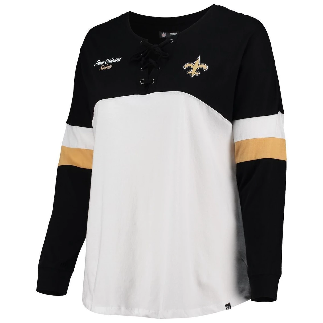 Outlet π― Women's New Era White/Black New Orleans Saints Plus Size Athletic Varsity Lace-Up V-Neck Long Sleeve T-Shirt β - Image 3