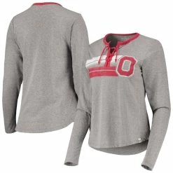 Cheap π Women's Colosseum Heathered Gray Ohio State Buckeyes Sundial Tri-Blend Long Sleeve Lace-Up T-Shirt π