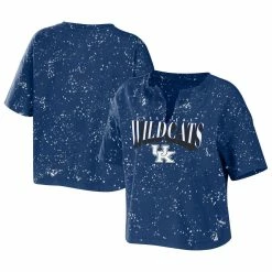 Budget π Women's WEAR By Erin Andrews Royal Kentucky Wildcats Bleach Wash Splatter Notch Neck T-Shirt π