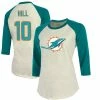 Best Pirce 👏 Women's Majestic Threads Tyreek Hill Cream/Aqua Miami Dolphins Name & Number Raglan 3/4 Sleeve T-Shirt 🤩